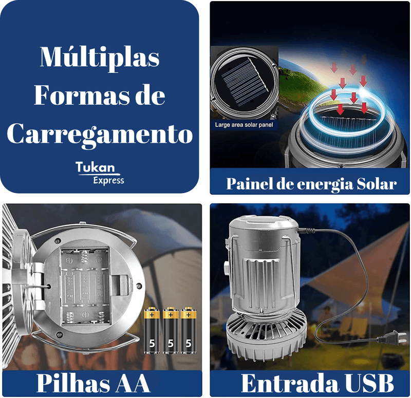 Lamparina Com Ventilador Portátil SunAir | Carregamento Solar 3 em 1 - Tukan Express