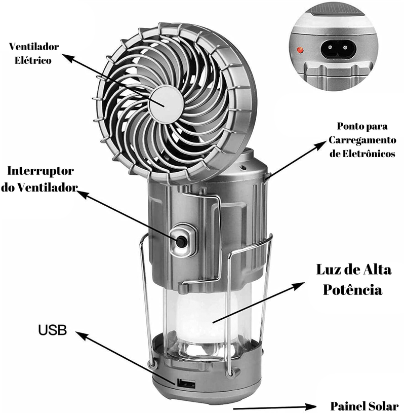 Lamparina Com Ventilador Portátil SunAir | Carregamento Solar 3 em 1 - Tukan Express